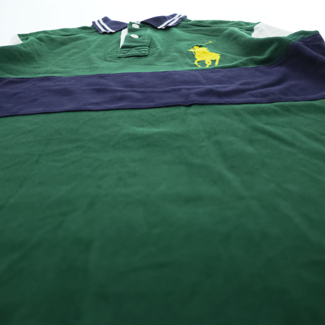Polo Ralph Lauren 90年代 ヴィンテージ ポロシャツ 半袖 ラガーシャツ S グリーン ネイビー CUSTOM FIT ビッグポニー 鹿の子