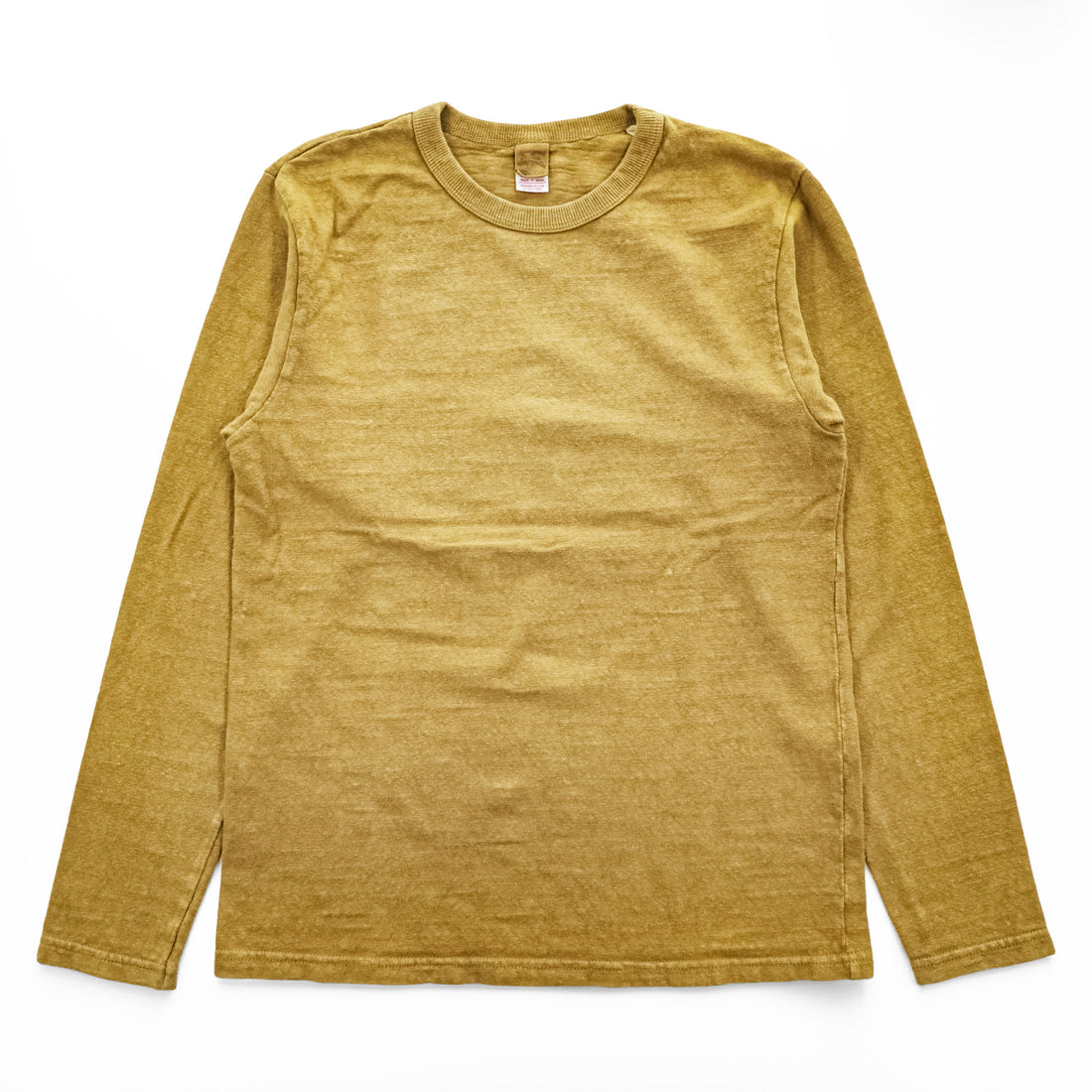 UES Ues MFG Long Sleeve T-Shirt Mustard/Ochre 100% Cotton Slub Crewneck Ribbed Neck Made in Japan Vintage-Look Size 2 (approx M)