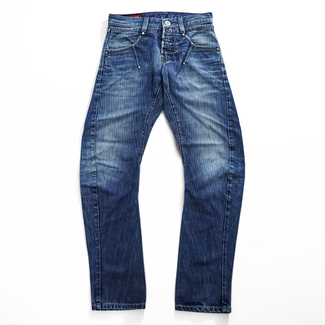 Marithe Francois Girbaud Le Jean SEXTAN.G Washed Indigo Denim Jeans W31 Red Stitch Straight Tapered