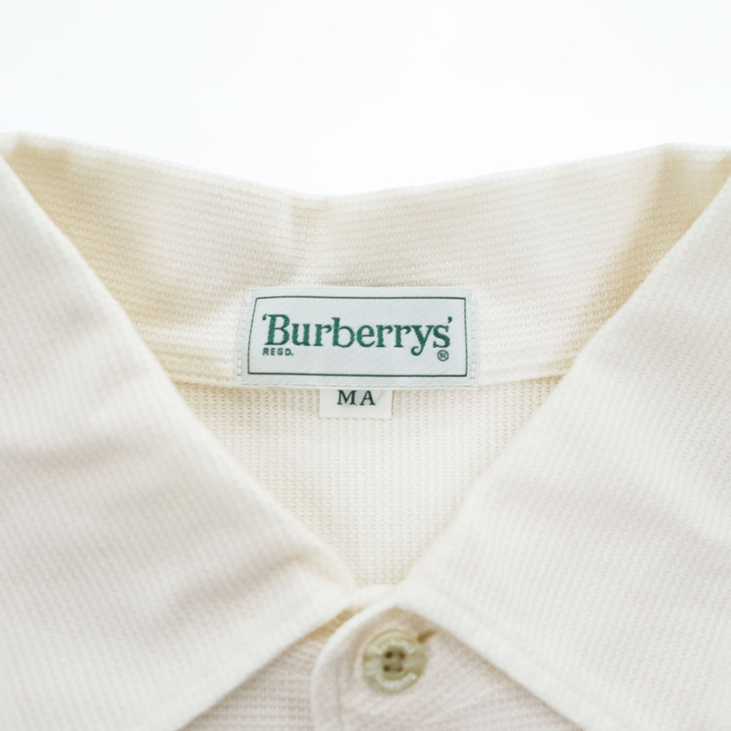 BURBERRY 90年代 ヴィンテージ 日本製 半袖ニットシャツ サマーニット M アイボリー オフホワイト ワッフル