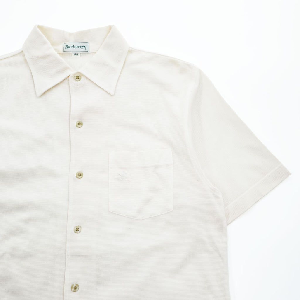 BURBERRY 90年代 ヴィンテージ 日本製 半袖ニットシャツ サマーニット M アイボリー オフホワイト ワッフル