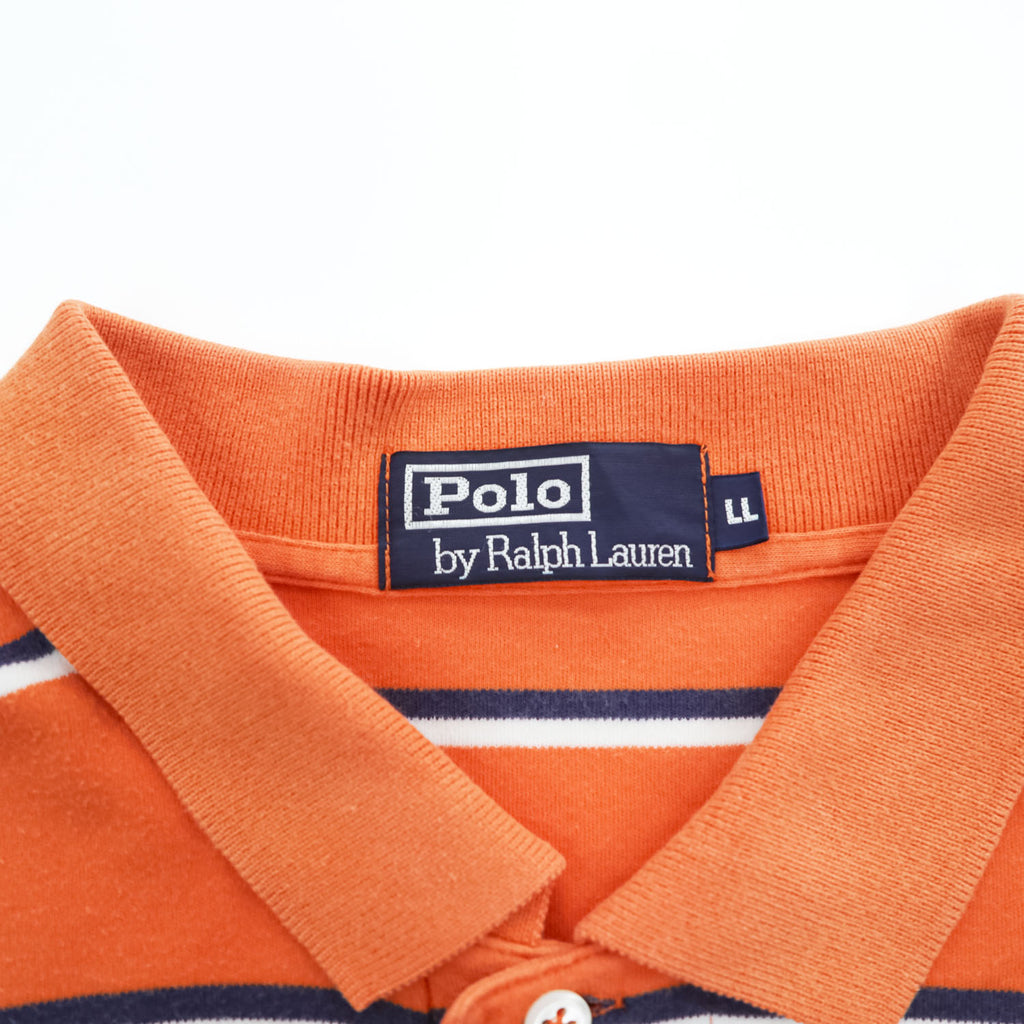 Polo Ralph Lauren 90年代 ヴィンテージ ポロシャツ XL オレンジ ボーダー スモールポニー ロゴ 刺繍