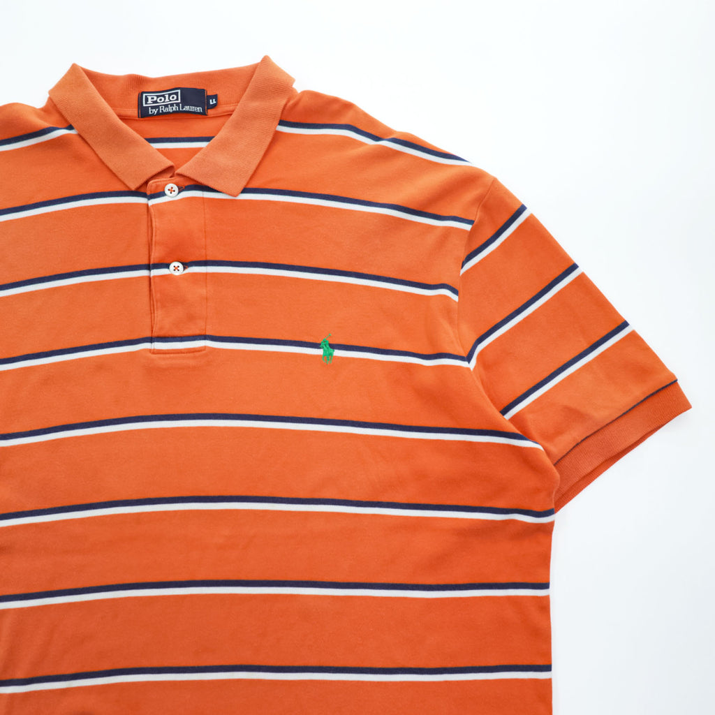 Polo Ralph Lauren 90年代 ヴィンテージ ポロシャツ XL オレンジ ボーダー スモールポニー ロゴ 刺繍