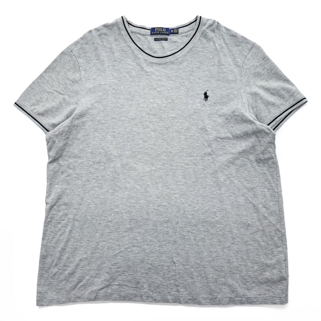 Polo Ralph Lauren リブライン 鹿の子 Tシャツ XL CUSTOM SLIM FIT グレー スモールポニー ロゴ 刺繍