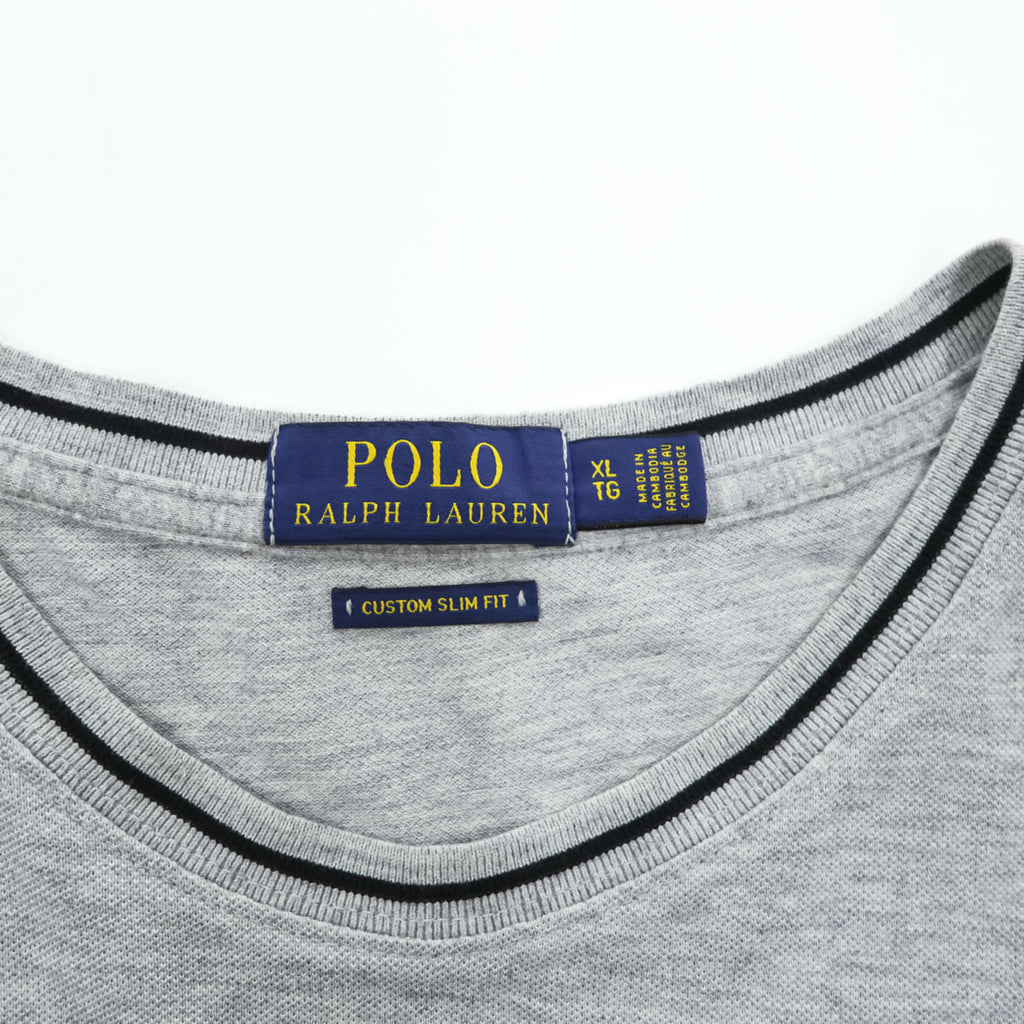 Polo Ralph Lauren リブライン 鹿の子 Tシャツ XL CUSTOM SLIM FIT グレー スモールポニー ロゴ 刺繍