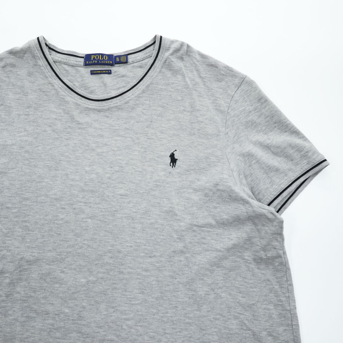 Polo Ralph Lauren リブライン 鹿の子 Tシャツ XL CUSTOM SLIM FIT グレー スモールポニー ロゴ 刺繍
