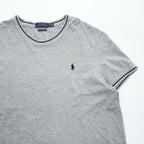 Polo Ralph Lauren リブライン 鹿の子 Tシャツ XL CUSTOM SLIM FIT グレー スモールポニー ロゴ 刺繍