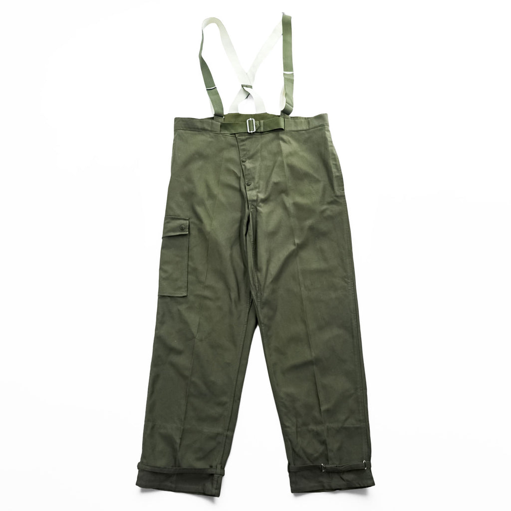 60年代 西ドイツ軍 ミリタリー ヴィンテージ サスペンダー オーバーパンツ カーゴ ワークパンツ カーキ グリーン ベルト付 LINDAU & CO.KG.