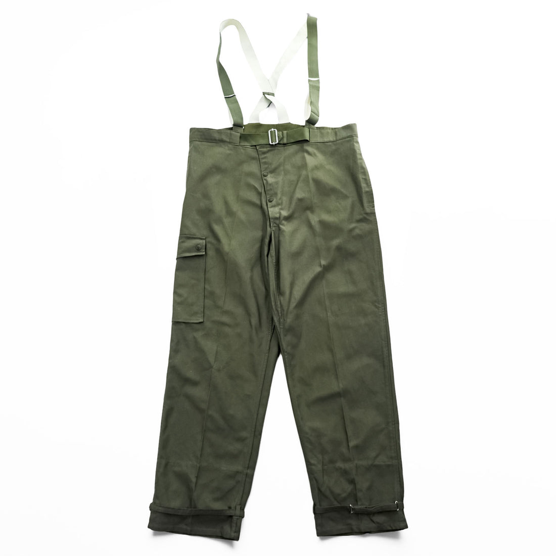 60年代 西ドイツ軍 ミリタリー ヴィンテージ サスペンダー オーバーパンツ カーゴ ワークパンツ カーキ グリーン ベルト付 LINDAU & CO.KG.