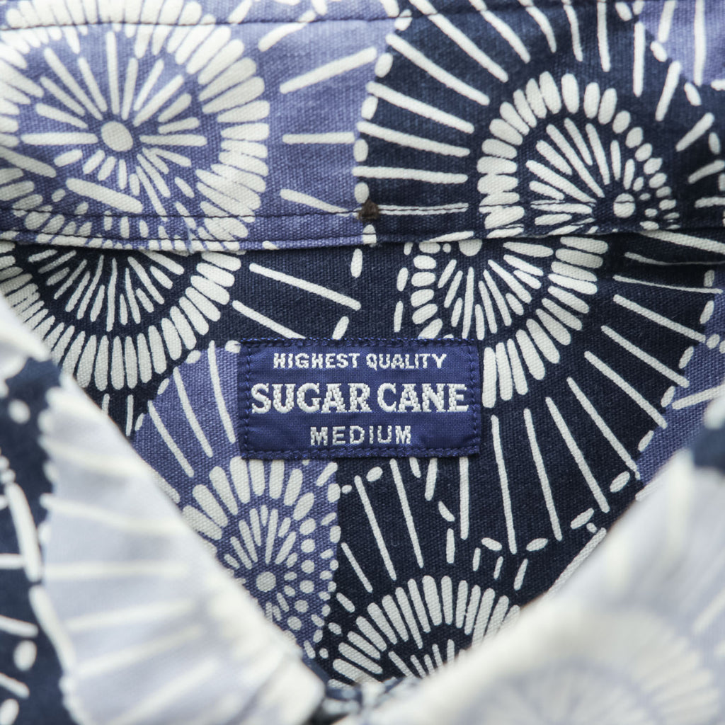 SUGAR CANE 日本製 アロハシャツ 半袖 ボタンダウンシャツ M ネイビー 総柄 和傘 SC31702