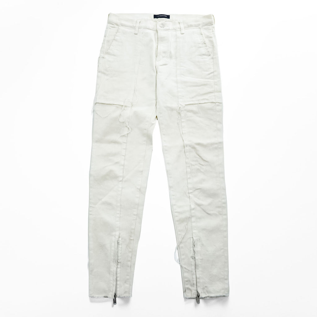 John UNDERCOVER 日本製 リメイク 再構築ストレッチデニムパンツ ジーンズ M ホワイト ダメージ加工 裾ジップ スリット JUV4505-2