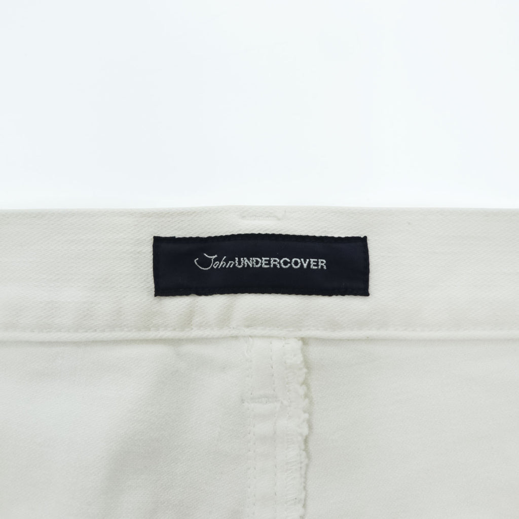 John UNDERCOVER 日本製 リメイク 再構築ストレッチデニムパンツ ジーンズ M ホワイト ダメージ加工 裾ジップ スリット JUV4505-2