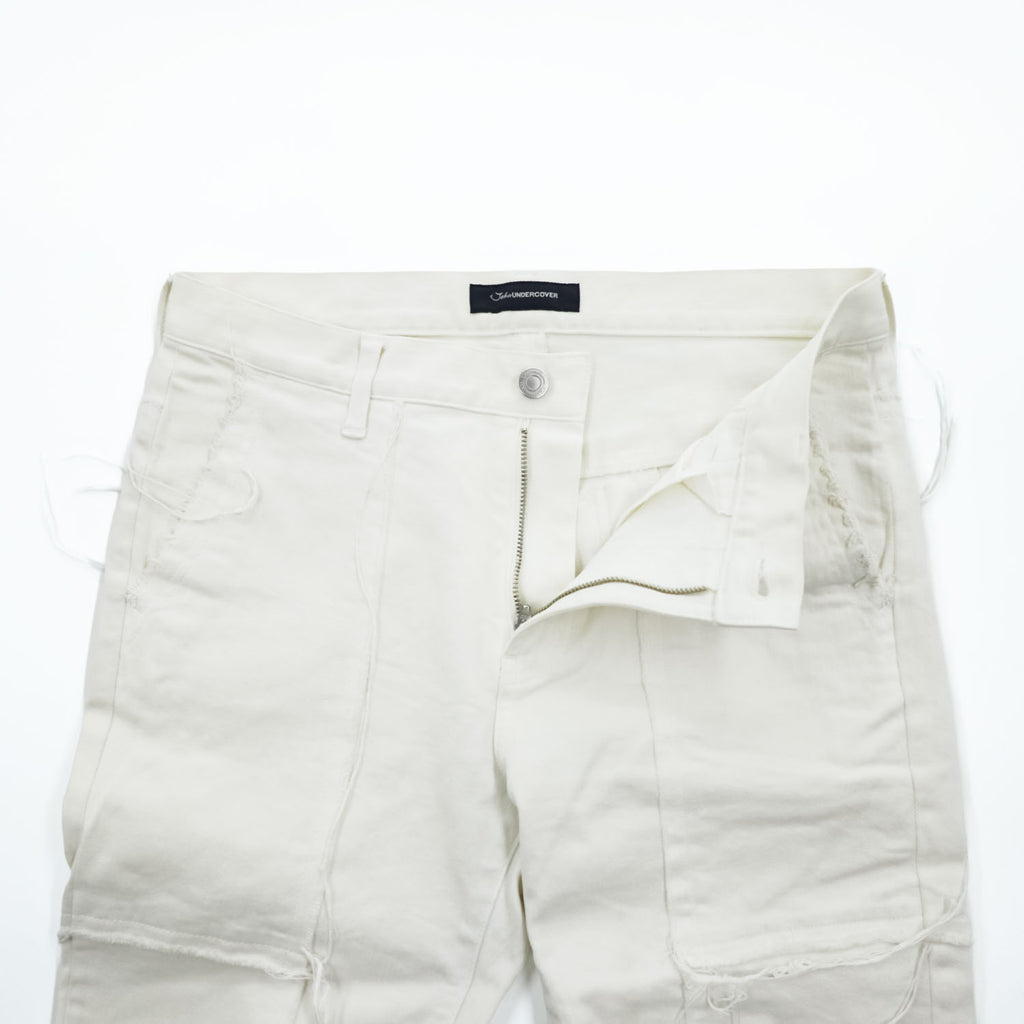 John UNDERCOVER 日本製 リメイク 再構築ストレッチデニムパンツ ジーンズ M ホワイト ダメージ加工 裾ジップ スリット JUV4505-2