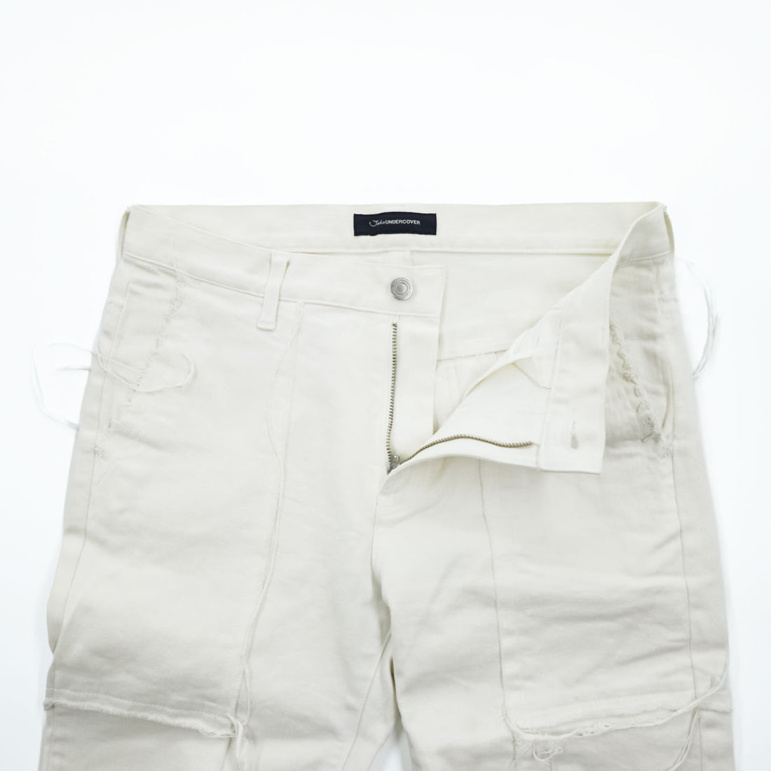 John UNDERCOVER 日本製 リメイク 再構築ストレッチデニムパンツ ジーンズ M ホワイト ダメージ加工 裾ジップ スリット JUV4505-2