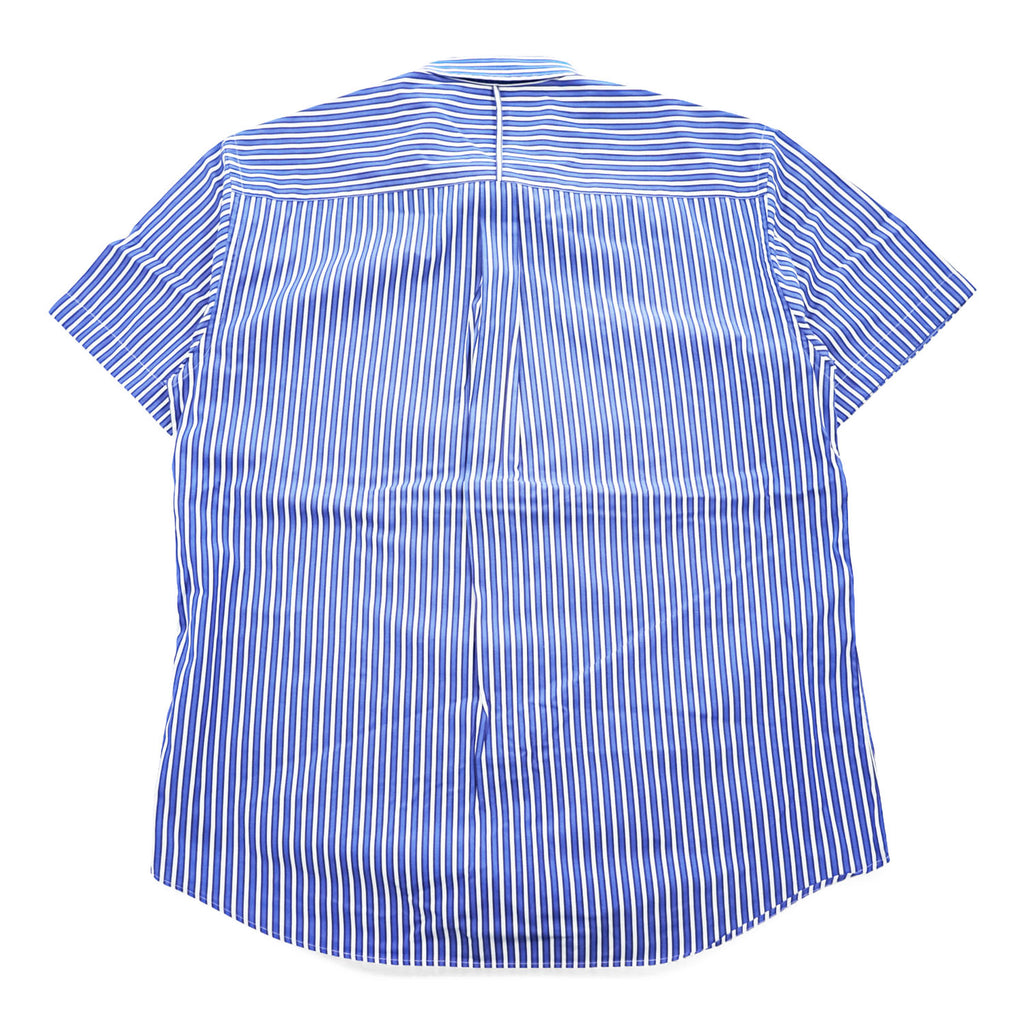 LACOSTE 半袖 ボタンダウン ストライプ シャツ XL ブルー ワンポイントロゴ 胸ポケット