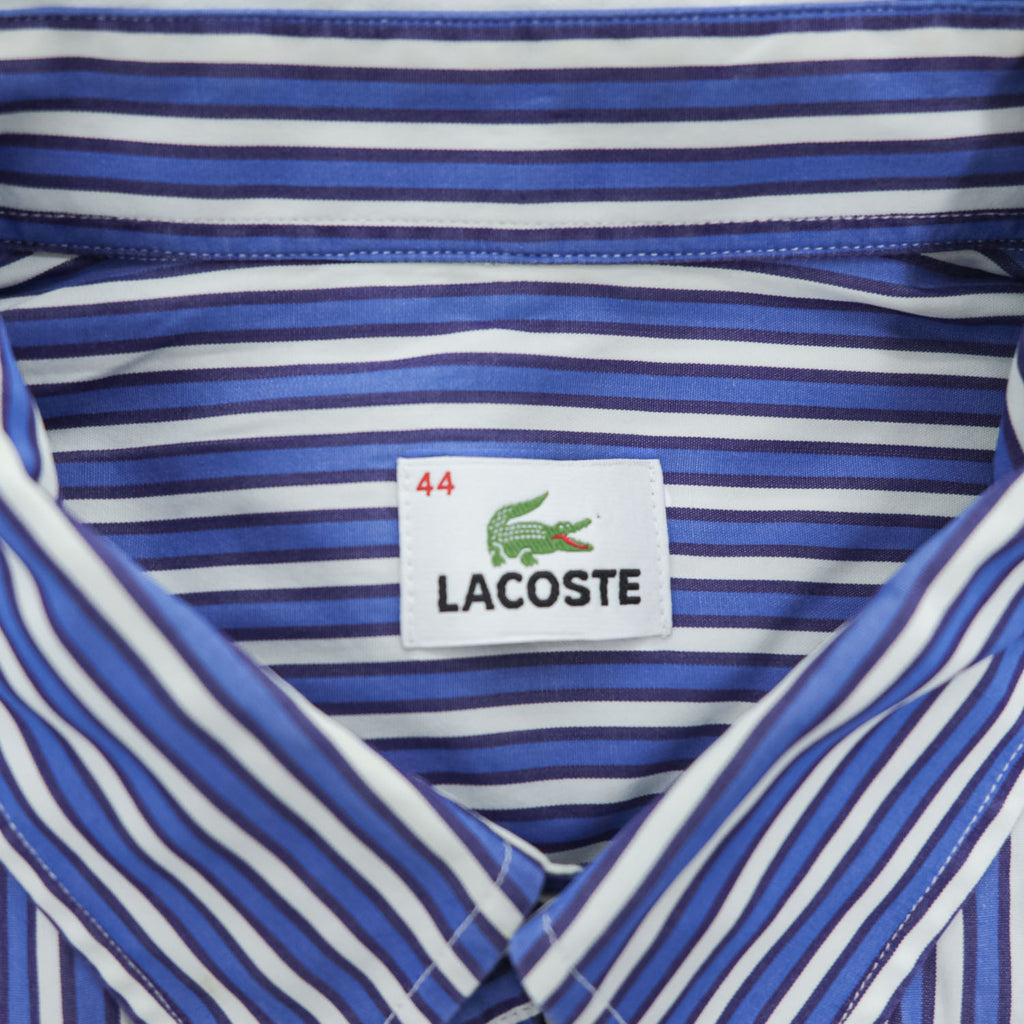 LACOSTE 半袖 ボタンダウン ストライプ シャツ XL ブルー ワンポイントロゴ 胸ポケット