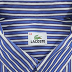 LACOSTE 半袖 ボタンダウン ストライプ シャツ XL ブルー ワンポイントロゴ 胸ポケット