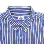 LACOSTE 半袖 ボタンダウン ストライプ シャツ XL ブルー ワンポイントロゴ 胸ポケット