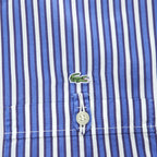 LACOSTE 半袖 ボタンダウン ストライプ シャツ XL ブルー ワンポイントロゴ 胸ポケット