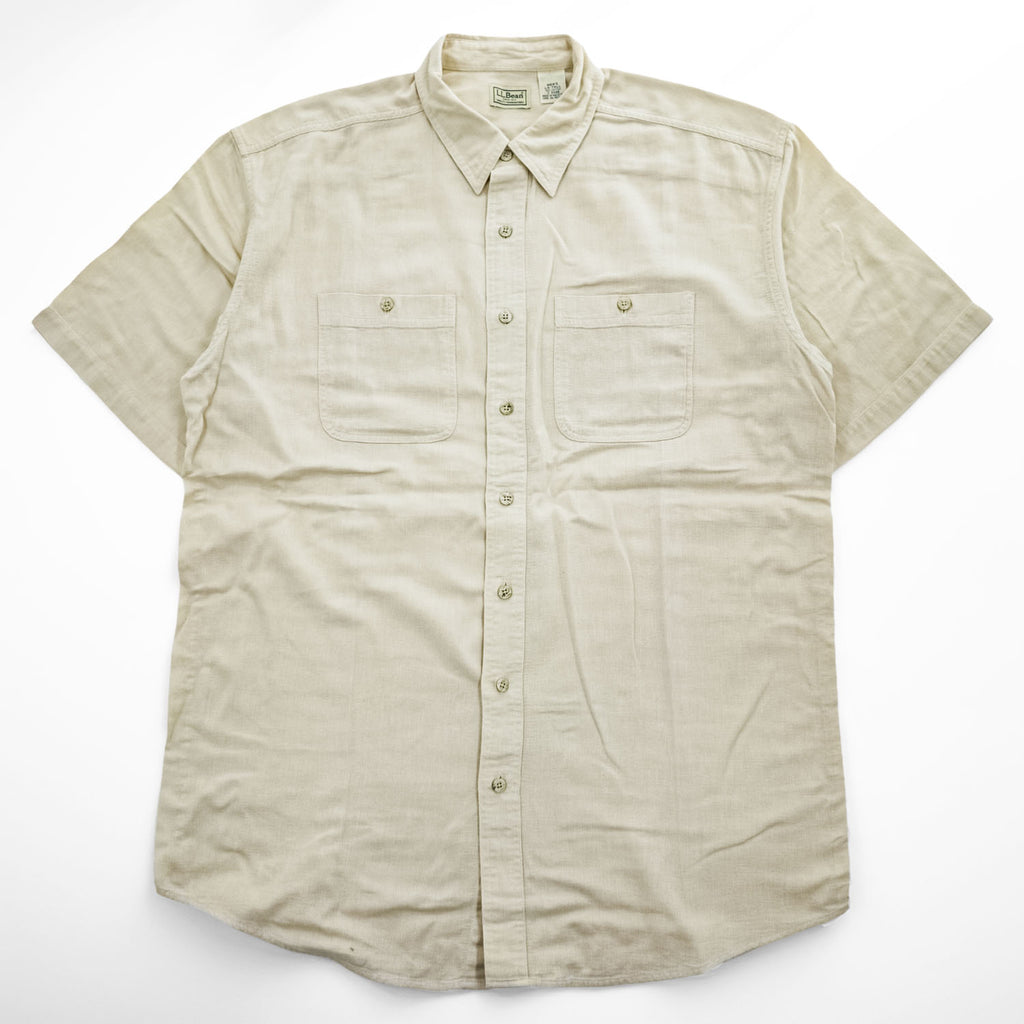 L.L.Bean ナチュラル コットン 半袖 ワークシャツ L ベージュ 胸ポケット GA88
