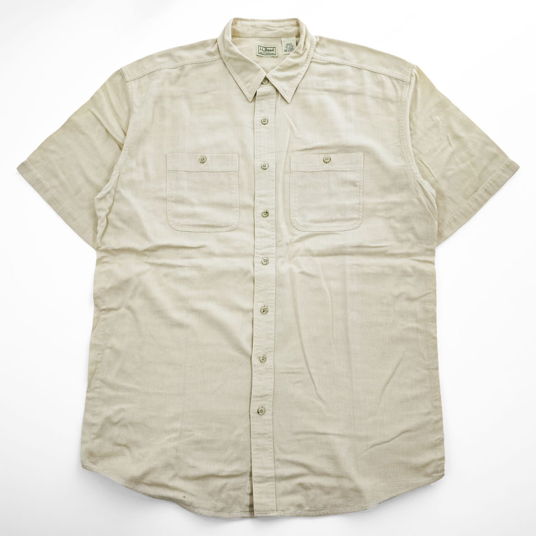 L.L.Bean ナチュラル コットン 半袖 ワークシャツ L ベージュ 胸ポケット GA88