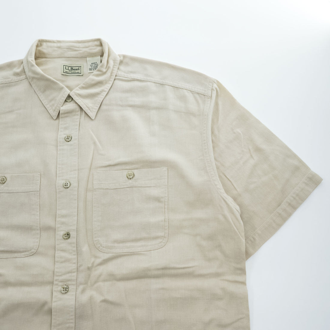 L.L.Bean ナチュラル コットン 半袖 ワークシャツ L ベージュ 胸ポケット GA88