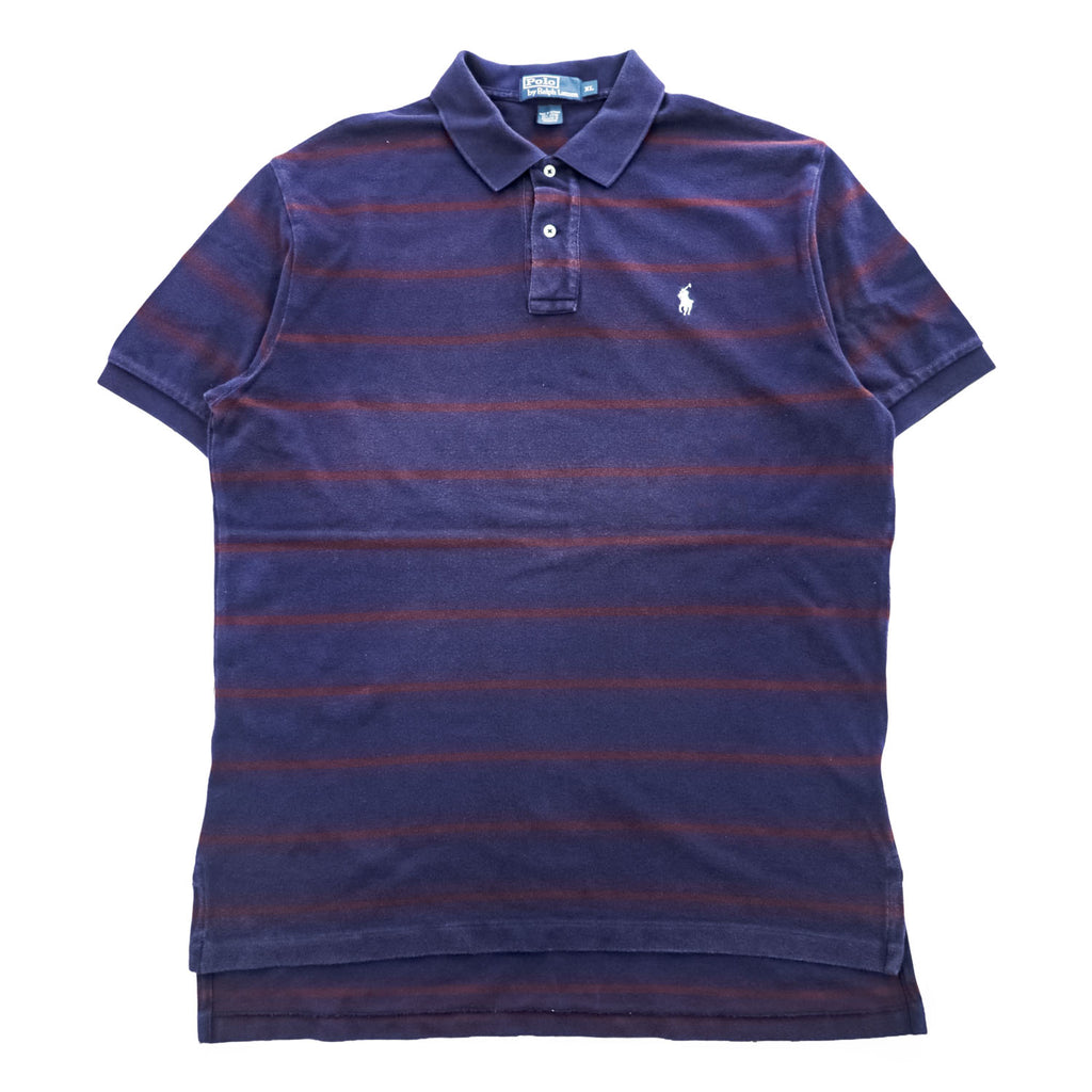 Polo Ralph Lauren 90年代 ヴィンテージ ポロシャツ XL ネイビー ボーダー スモールポニー ロゴ 刺繍 鹿の子