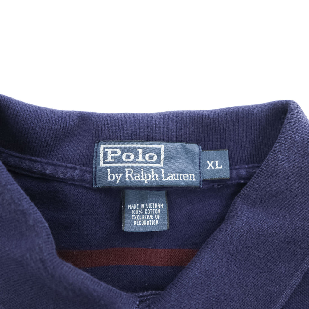 Polo Ralph Lauren 90年代 ヴィンテージ ポロシャツ XL ネイビー ボーダー スモールポニー ロゴ 刺繍 鹿の子