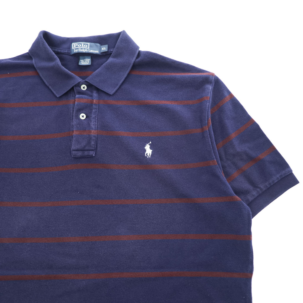 Polo Ralph Lauren 90年代 ヴィンテージ ポロシャツ XL ネイビー ボーダー スモールポニー ロゴ 刺繍 鹿の子