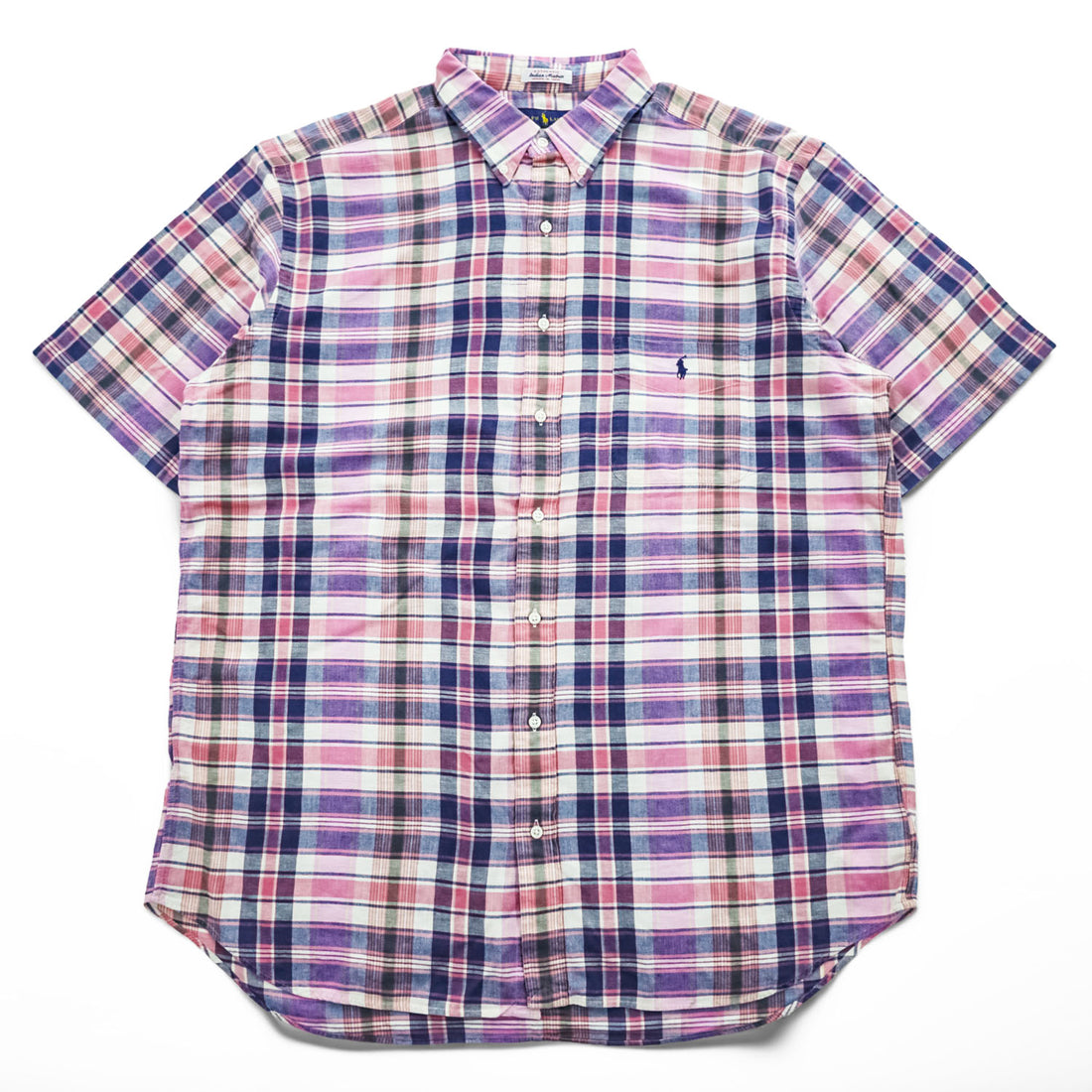 Ralph Lauren インド製 マドラスチェック 半袖シャツ XL ボタンダウン 胸ポケット Indian Madras