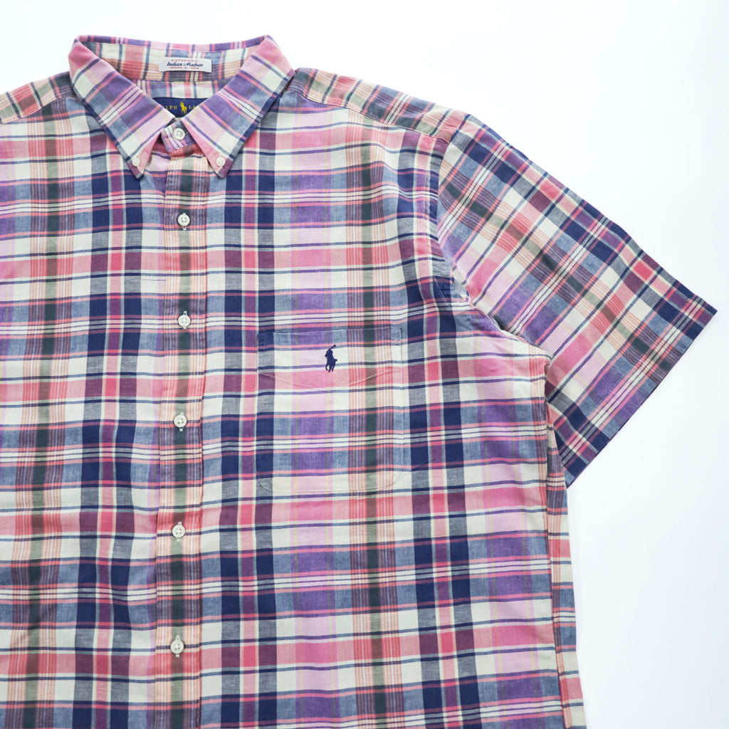 Ralph Lauren インド製 マドラスチェック 半袖シャツ XL ボタンダウン 胸ポケット Indian Madras