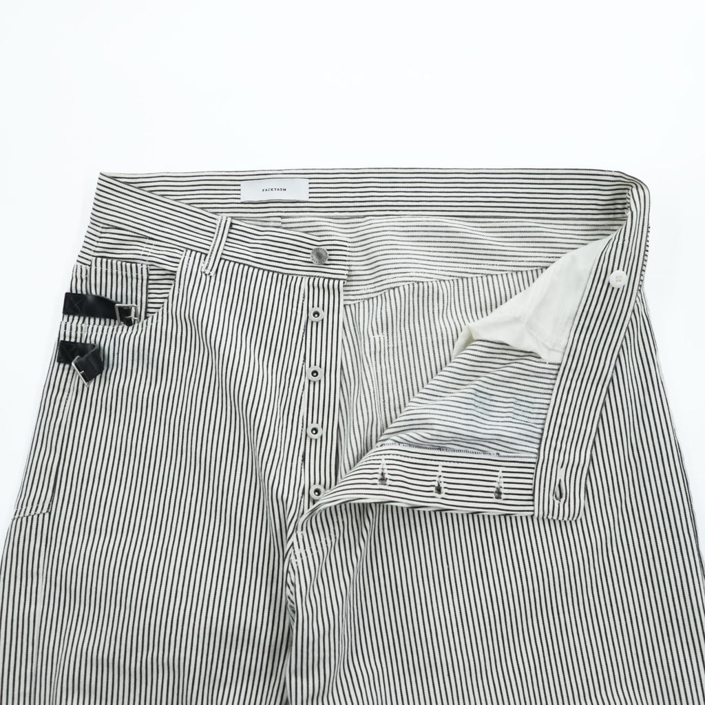 FACETASM アシンメトリー BIG&SLIM ヒッコリーデニムパンツ ジーンズ 2 ホワイト ワイド ストライプ ZUK-5030-03 日本製
