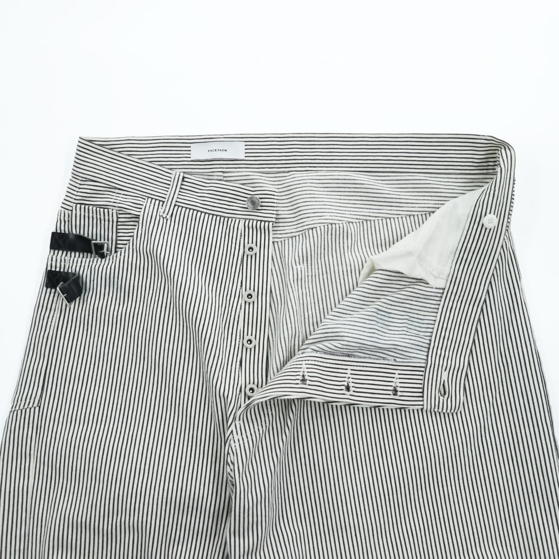 FACETASM アシンメトリー BIG&SLIM ヒッコリーデニムパンツ ジーンズ 2 ホワイト ワイド ストライプ ZUK-5030-03 日本製