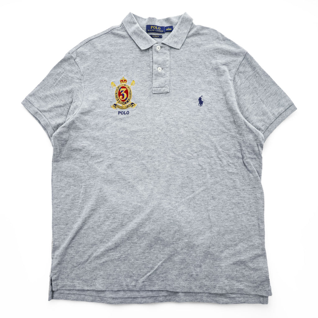 Polo Ralph Lauren ポロシャツ L CUSTOM FIT グレー スモールポニー ロゴ 刺繍 エンブレム 鹿の子