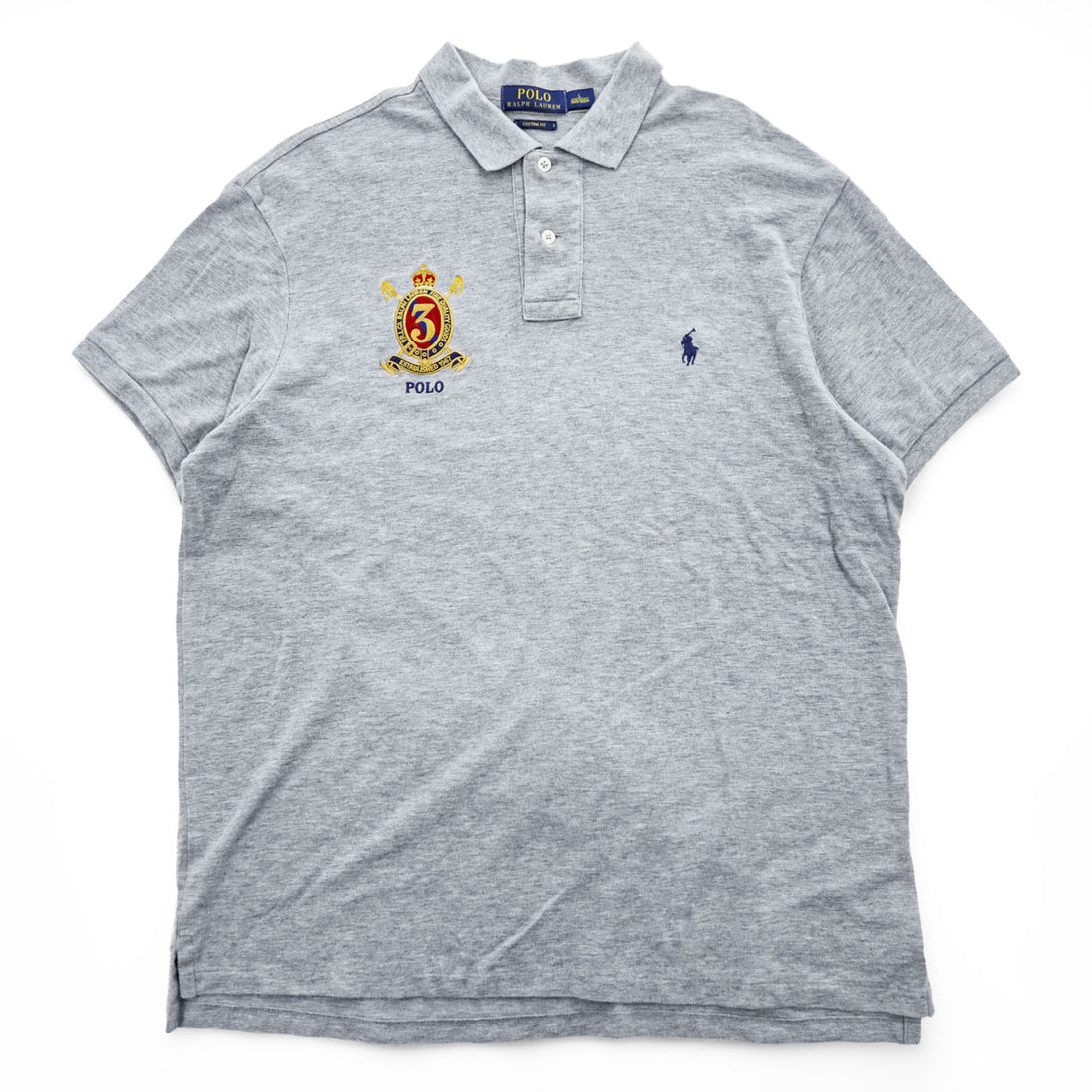 Polo Ralph Lauren ポロシャツ L CUSTOM FIT グレー スモールポニー ロゴ 刺繍 エンブレム 鹿の子