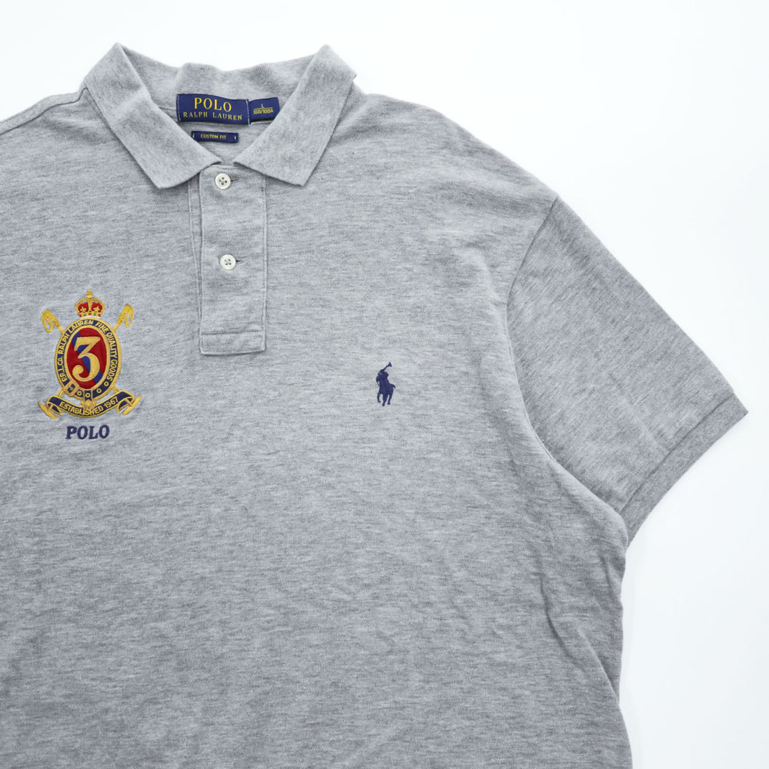 Polo Ralph Lauren ポロシャツ L CUSTOM FIT グレー スモールポニー ロゴ 刺繍 エンブレム 鹿の子