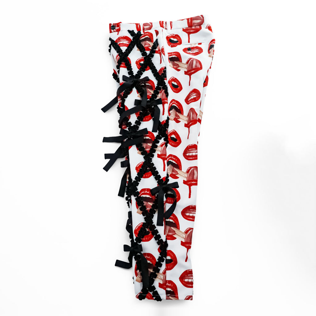 KIDILL × Trevor Brown リボンパンツ Ribbon Pants スラックス ホワイト 総柄 リップ KL598-FM 日本製