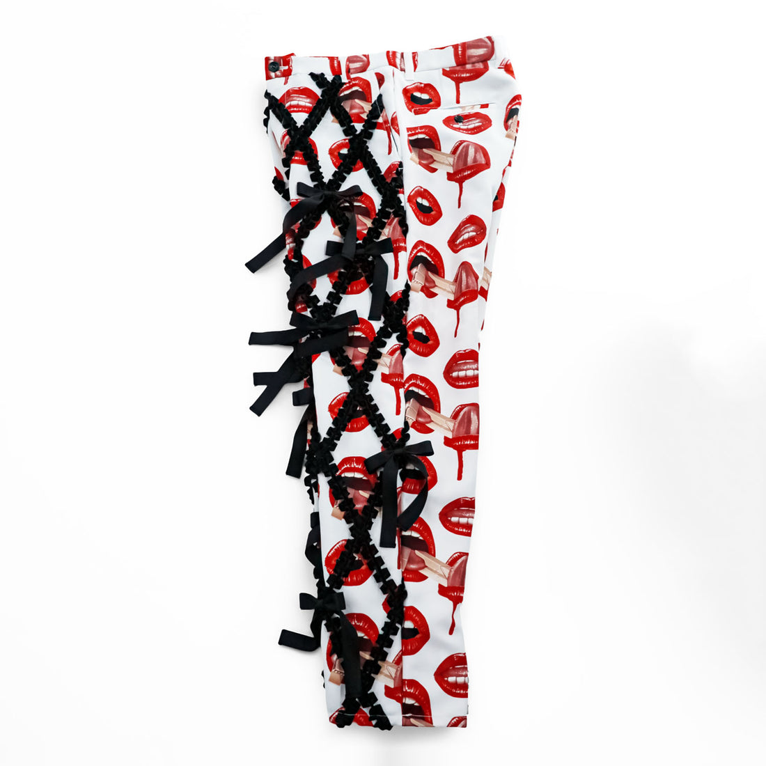 KIDILL × Trevor Brown リボンパンツ Ribbon Pants スラックス ホワイト 総柄 リップ KL598-FM 日本製