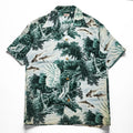 SUN SURF アロハシャツ 半袖 オープンカラー シャツ L グリーン 総柄 EAGLE & SWEET FISH 和柄 開襟 ちりめん SS31601