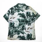 SUN SURF アロハシャツ 半袖 オープンカラー シャツ L グリーン 総柄 EAGLE & SWEET FISH 和柄 開襟 ちりめん SS31601