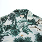 SUN SURF アロハシャツ 半袖 オープンカラー シャツ L グリーン 総柄 EAGLE & SWEET FISH 和柄 開襟 ちりめん SS31601