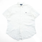 Ralph Lauren 90年代 ヴィンテージ 半袖 リネン シャツ XL CLASSIC FIT ホワイト スモールポニー ロゴ 刺繍 ボタンダウン