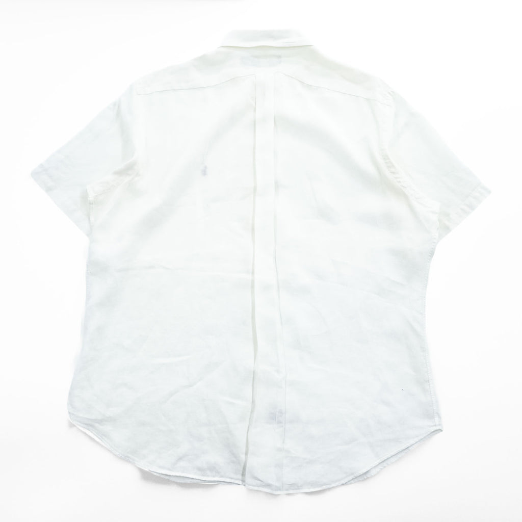 Ralph Lauren 90年代 ヴィンテージ 半袖 リネン シャツ XL CLASSIC FIT ホワイト スモールポニー ロゴ 刺繍 ボタンダウン