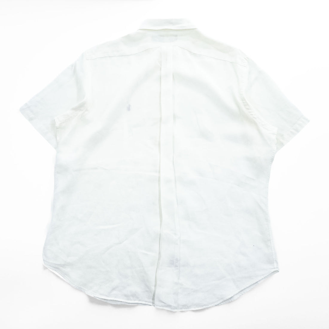 Ralph Lauren 90年代 ヴィンテージ 半袖 リネン シャツ XL CLASSIC FIT ホワイト スモールポニー ロゴ 刺繍 ボタンダウン