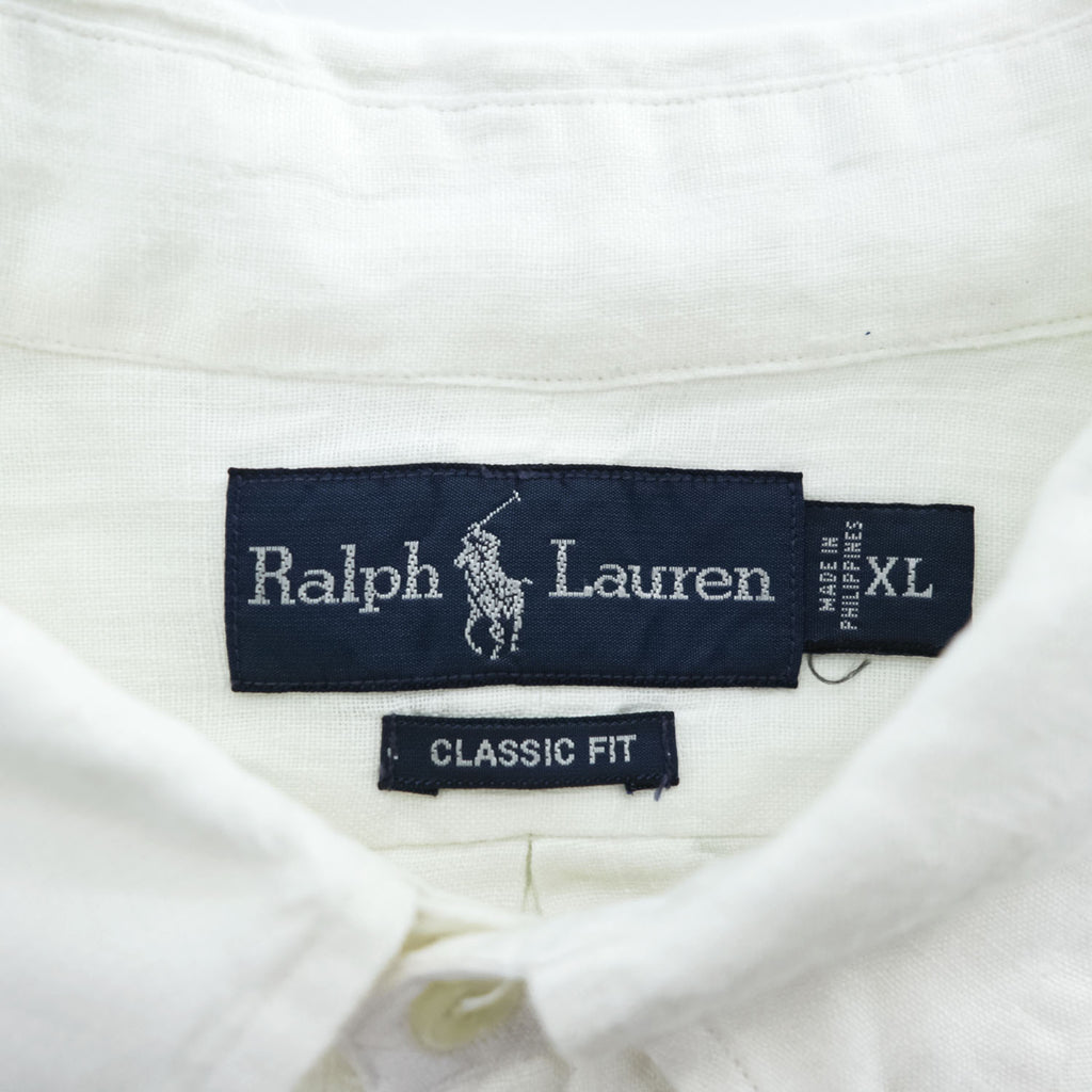 Ralph Lauren 90年代 ヴィンテージ 半袖 リネン シャツ XL CLASSIC FIT ホワイト スモールポニー ロゴ 刺繍 ボタンダウン
