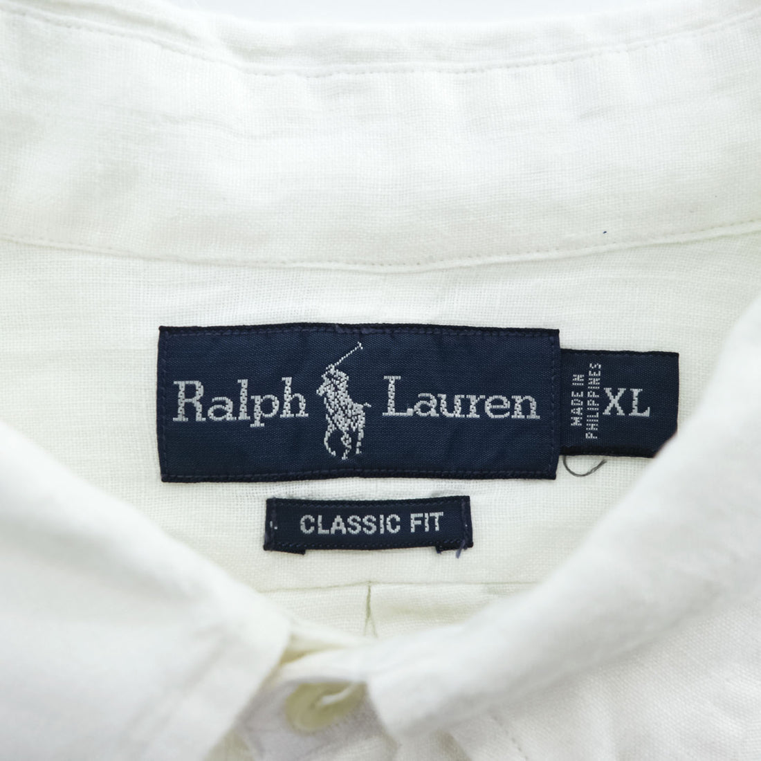 Ralph Lauren 90年代 ヴィンテージ 半袖 リネン シャツ XL CLASSIC FIT ホワイト スモールポニー ロゴ 刺繍 ボタンダウン
