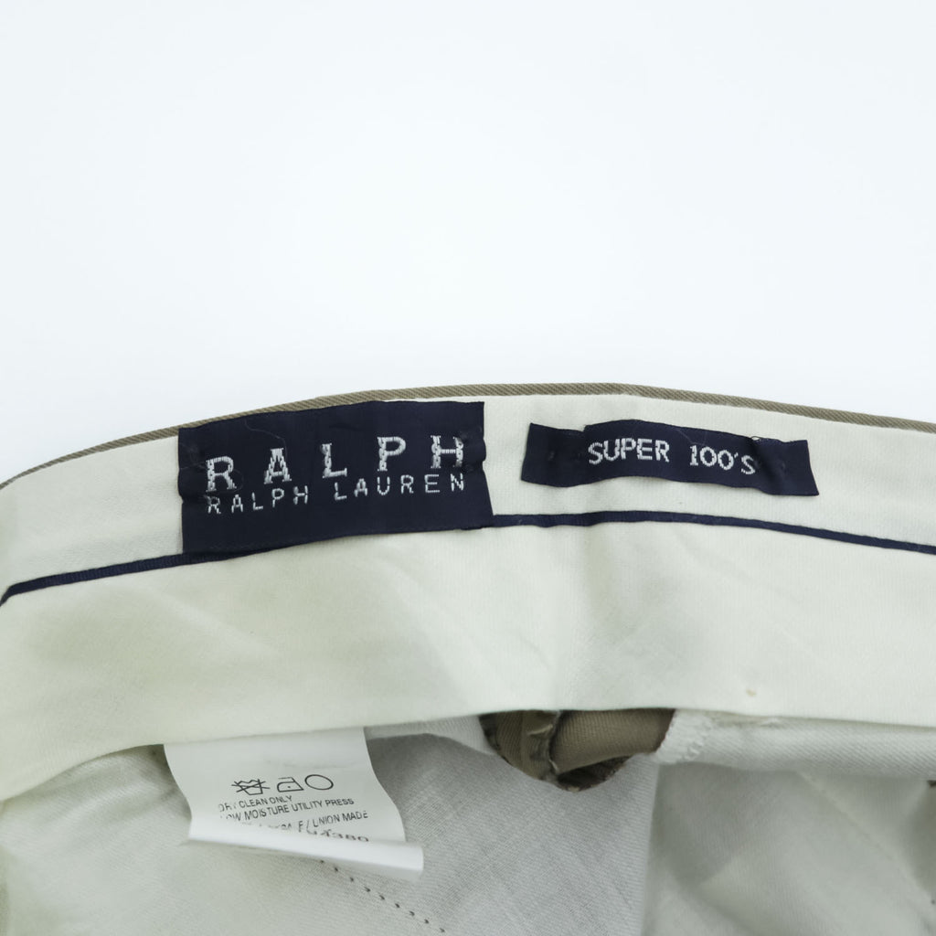 Ralph Lauren 90年代 カナダ製 ヴィンテージ 2タック ワイド スラックス パンツ L ベージュ プリーツ ダブルカフス SUPER 100's