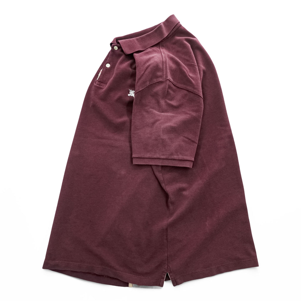 BURBERRY BRIT ポロシャツ XL ボルドー ワンポイントロゴ ノバチェック 鹿の子 トルコ製