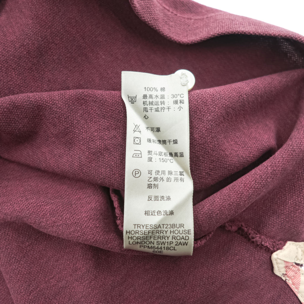 BURBERRY BRIT ポロシャツ XL ボルドー ワンポイントロゴ ノバチェック 鹿の子 トルコ製