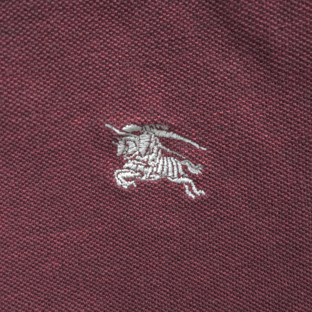 BURBERRY BRIT ポロシャツ XL ボルドー ワンポイントロゴ ノバチェック 鹿の子 トルコ製